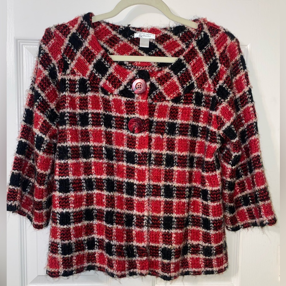 Christopher & Banks Red and Black‎ Cropped Textured Jacket